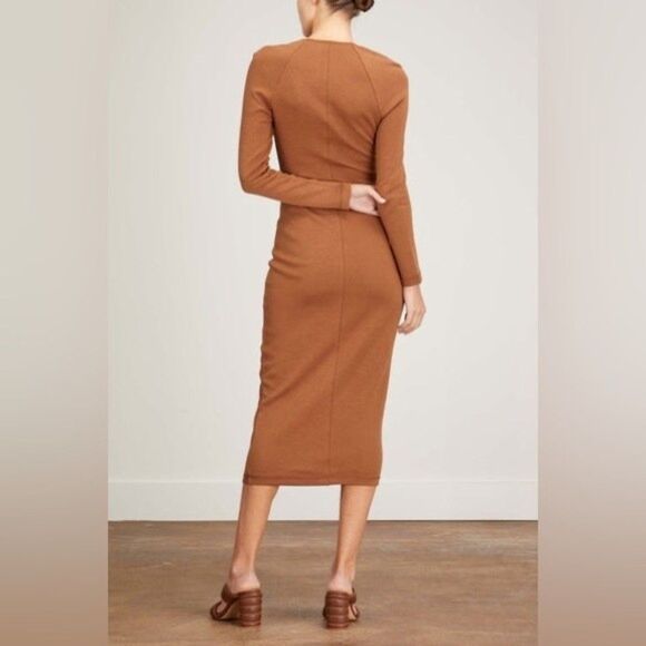 Victor Glemaud Portrait Collar Midi Dress in Brown Size Small - Picture 2 of 9